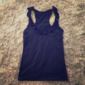 Simple Black Tank Top with Ruffled Collar